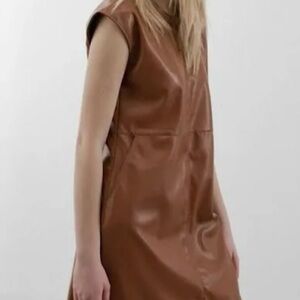 Melissa Nepton Cassi Vegan Leather Shift Dress in Cinnamon Size XS